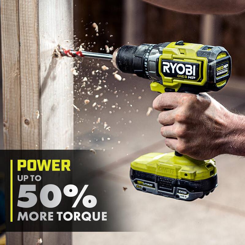 RYOBI ONE+ HP 18V Juego de 2 Herramientas Inalámbricas sin Escobillas con Taladro/Atornillador, Baterías, Cargador y Bolsa con Batería Adicional de 2.0 Ah - PBLDD01K-PBP003