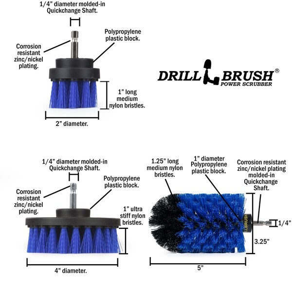 Cepillo de Taladro Power Scrubber de Useful Products 5 pulgadas de ancho 7 pulgadas de largo, Azul - B-S-42J-QC-DB