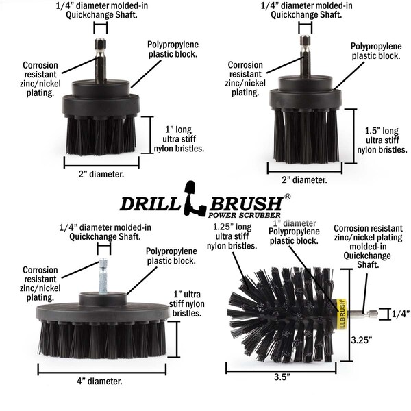 Cepillo Taladro Power Scrubber de Useful Products 5 pulgadas de ancho 5 pulgadas de largo, Negro - K-42OS-2L-QC-DB