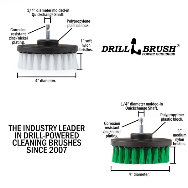 Cepillo taladro Power Scrubber de Useful Products 5 pulgadas de ancho, 5 pulgadas de largo, variedad - 4IN-S-GW-QC-DB