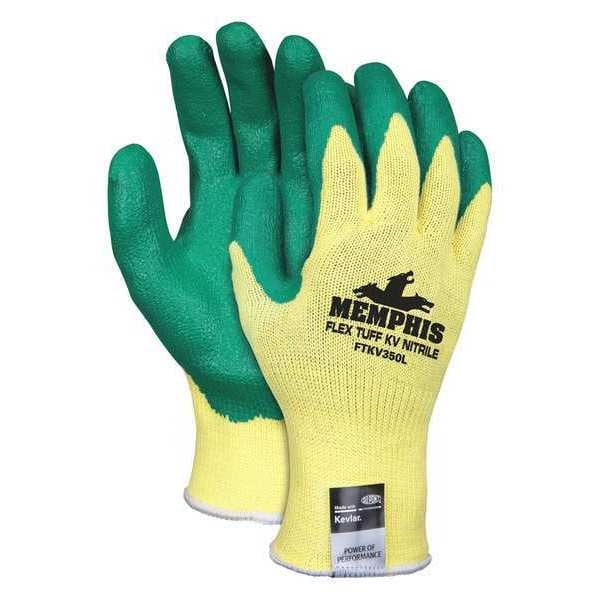 Guantes recubiertos de seguridad Mcr, Nivel de corte A2, 10 ga, verde, amarillo, L - FTKV350L