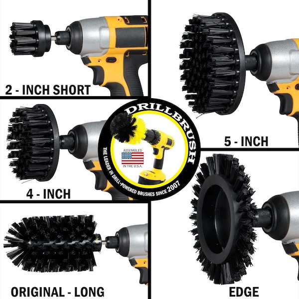 Cepillo Eléctrico para Taladro Power Scrubber de Useful Products 5 pulgadas de ancho 7 pulgadas de largo, color negro - K-S-E542J-QC-DB