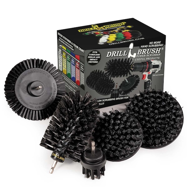Cepillo Eléctrico para Taladro Power Scrubber de Useful Products 5 pulgadas de ancho 7 pulgadas de largo, color negro - K-S-E542J-QC-DB
