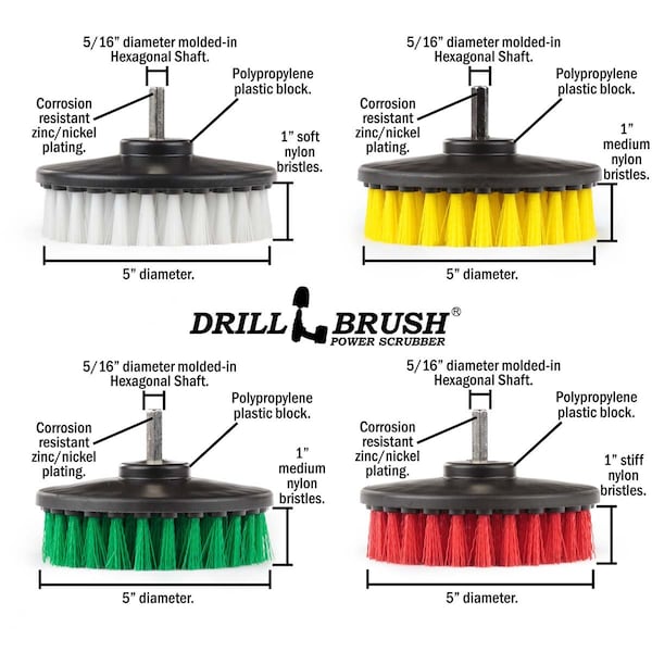 Cepillo Eléctrico Power Scrubber de Drill Brush por Useful Products 5 in de Ancho y 5 in de Largo, Variedad - 5IN-S-GRWY-H-DB