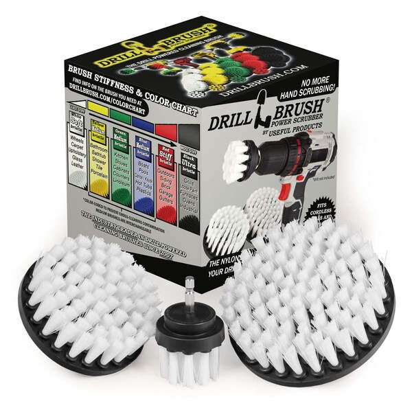 Cepillo de Taladro Power Scrubber de Useful Products 5 pulg. de ancho x 5 pulg. de largo, color blanco - W-S-542-QC-DB