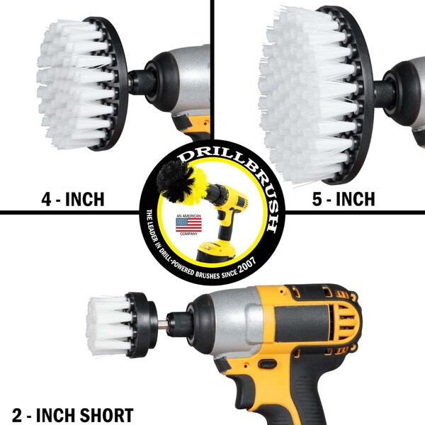 Cepillo de Taladro Power Scrubber de Useful Products 5 pulg. de ancho x 5 pulg. de largo, color blanco - W-S-542-QC-DB