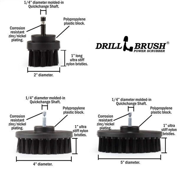 Cepillo taladro Power Scrubber de Useful Products 5 in W 5 in L, Negro - K-S-542-QC-DB