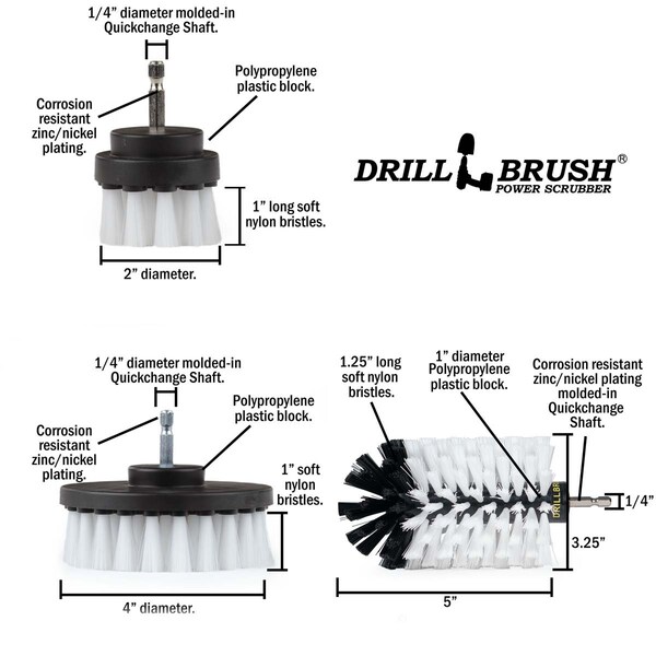 Cepillo Taladro Power Scrubber de Useful Products 5 pulgadas ancho 7 pulgadas largo, Blanco - W-S-42J-QC-DB