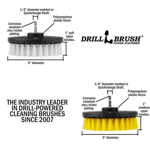 Cepillo para taladro Power Scrubber de Useful Products 5 pulgadas W 5 pulgadas L, variedad - 5IN-S-WY-QC-DB