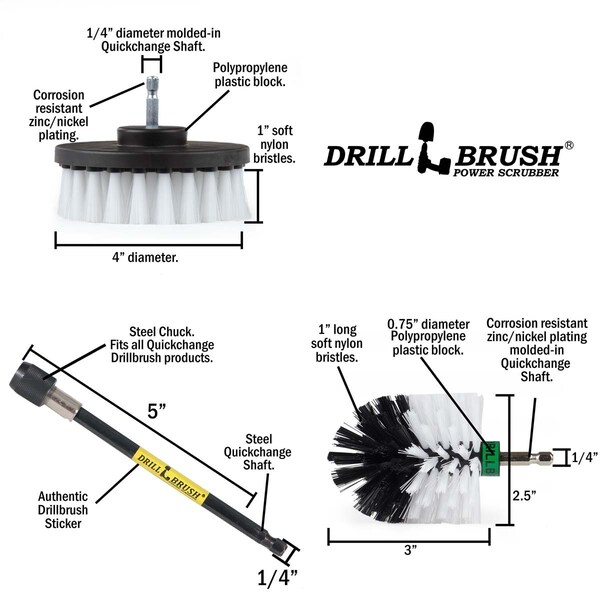 Drillbrush Car - Truck - Suministros de Limpieza - Accesorios para Coche - Cepillo de Taladro - W-S-4M-5X-QC-DB