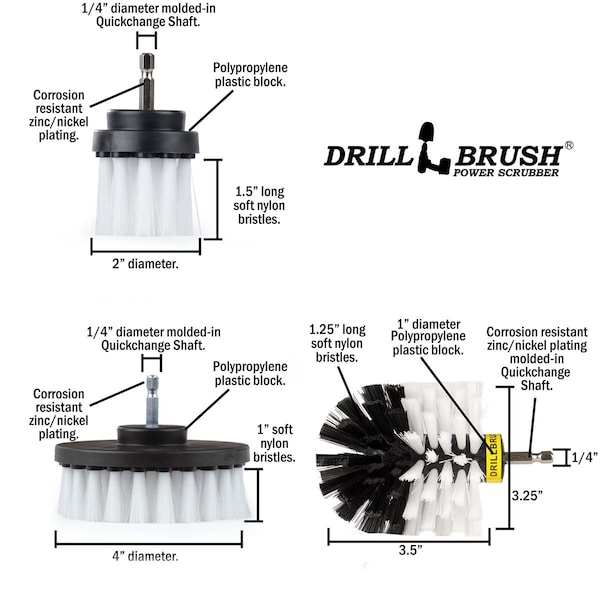 Cepillo Taladro Power Scrubber de Useful Products 5 pulgadas de ancho 5 pulgadas de largo, blanco - W-4OS-2L-QC-DB