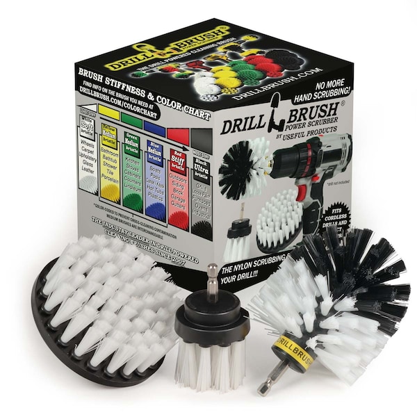 Cepillo Taladro Power Scrubber de Useful Products 5 pulgadas de ancho 5 pulgadas de largo, blanco - W-4OS-2L-QC-DB