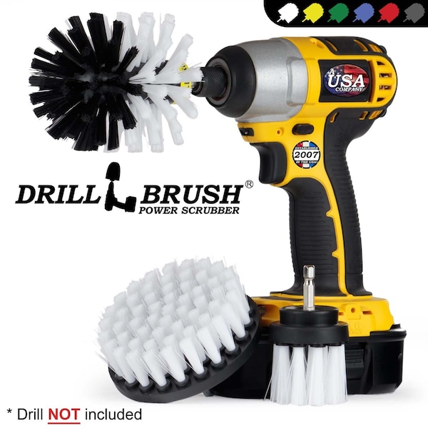 Cepillo Taladro Power Scrubber de Useful Products 5 pulgadas de ancho 5 pulgadas de largo, blanco - W-4OS-2L-QC-DB