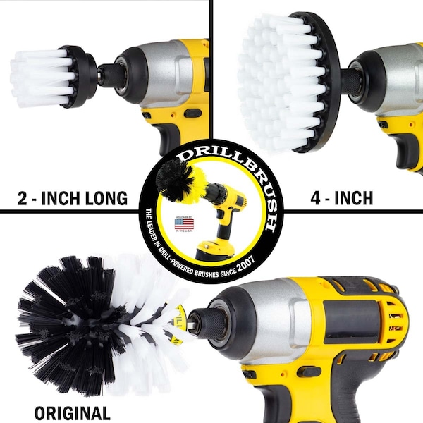 Cepillo Taladro Power Scrubber de Useful Products 5 pulgadas de ancho 5 pulgadas de largo, blanco - W-4OS-2L-QC-DB