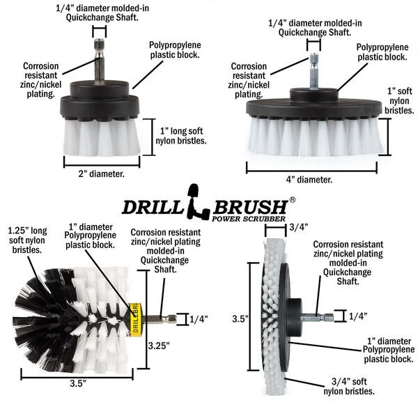 Cepillo de taladro Power Scrubber de Useful Products 5 en W 5 en L Brush, Blanco - W-S-E42O-QC-DB