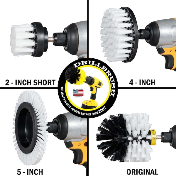 Cepillo de taladro Power Scrubber de Useful Products 5 en W 5 en L Brush, Blanco - W-S-E42O-QC-DB