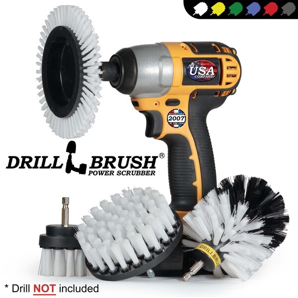 Cepillo de taladro Power Scrubber de Useful Products 5 en W 5 en L Brush, Blanco - W-S-E42O-QC-DB