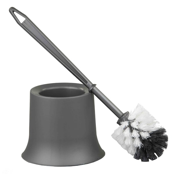 Cepillo de plástico para inodoro con soporte compacto Home Basics, gris - TB45051