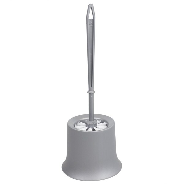 Cepillo de plástico para inodoro con soporte compacto Home Basics, gris - TB45051
