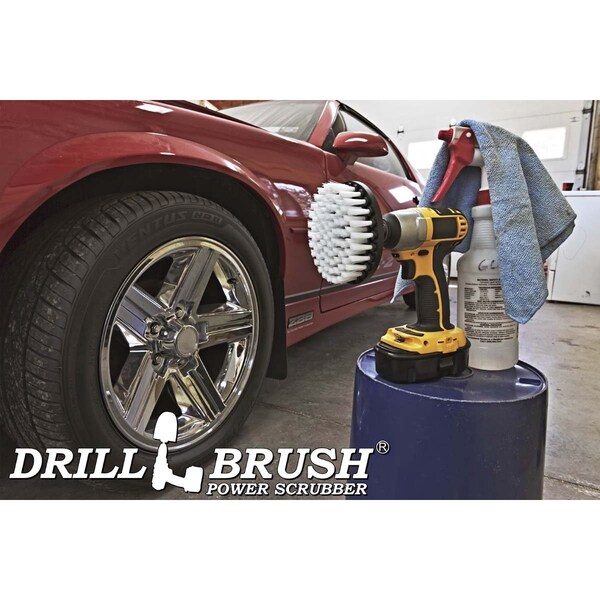 Cepillo para taladro de 5 pulgadas Drillbrush con alimentación de taladro y cerdas de 1/4 de pulgada - 5IN-LIM-BLANCO-CORTO-QC