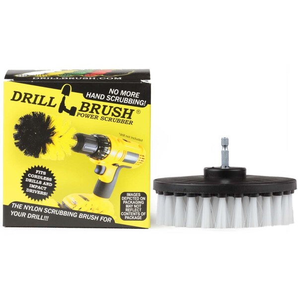 Cepillo para taladro de 5 pulgadas Drillbrush con alimentación de taladro y cerdas de 1/4 de pulgada - 5IN-LIM-BLANCO-CORTO-QC