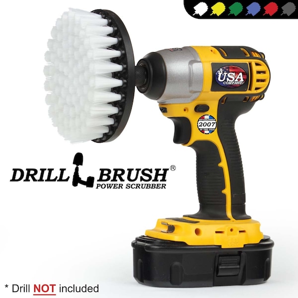 Cepillo para taladro de 5 pulgadas Drillbrush con alimentación de taladro y cerdas de 1/4 de pulgada - 5IN-LIM-BLANCO-CORTO-QC
