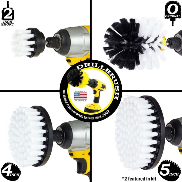 Cepillo de Taladro Power Scrubber de Useful Products 5 in W 7 in L, Blanco - W-S-5542O-QC-DB