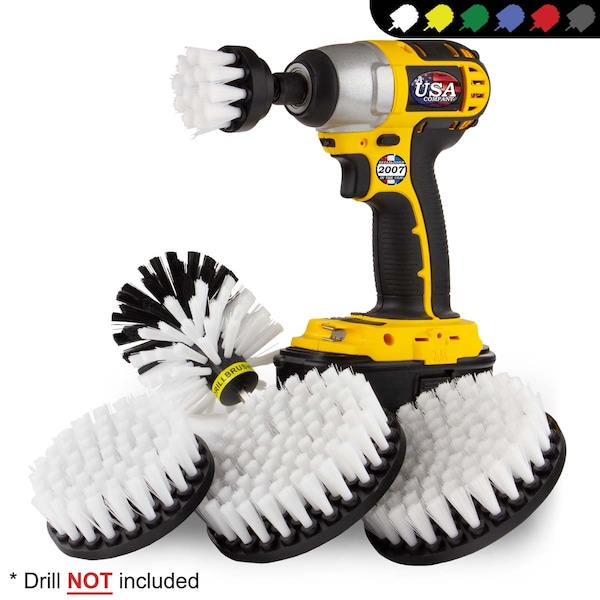 Cepillo de Taladro Power Scrubber de Useful Products 5 in W 7 in L, Blanco - W-S-5542O-QC-DB
