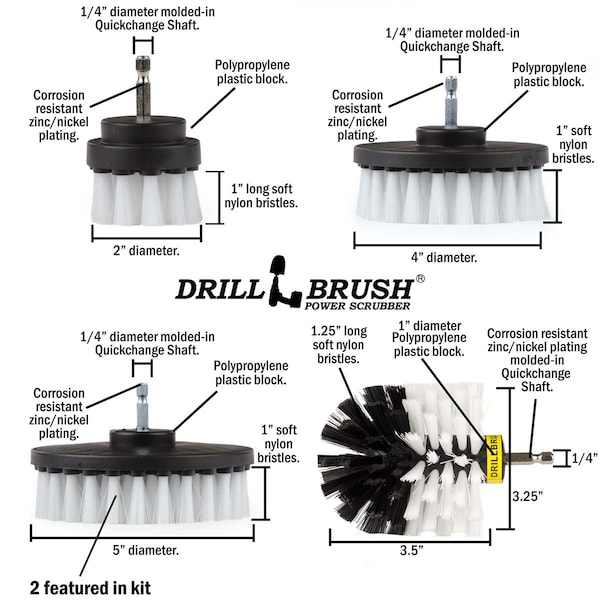 Cepillo de Taladro Power Scrubber de Useful Products 5 in W 7 in L, Blanco - W-S-5542O-QC-DB