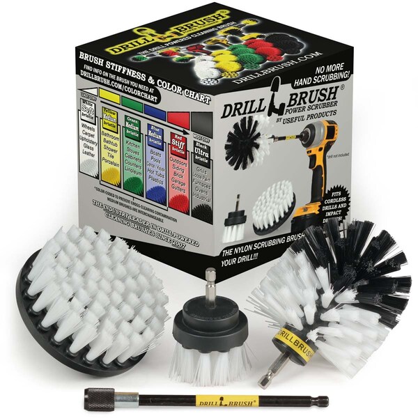 Cepillo de Taladro Power Scrubber de Useful Products 5 pulgadas de ancho 5 pulgadas de largo, color blanco - W-S-42O-5X-QC-DB