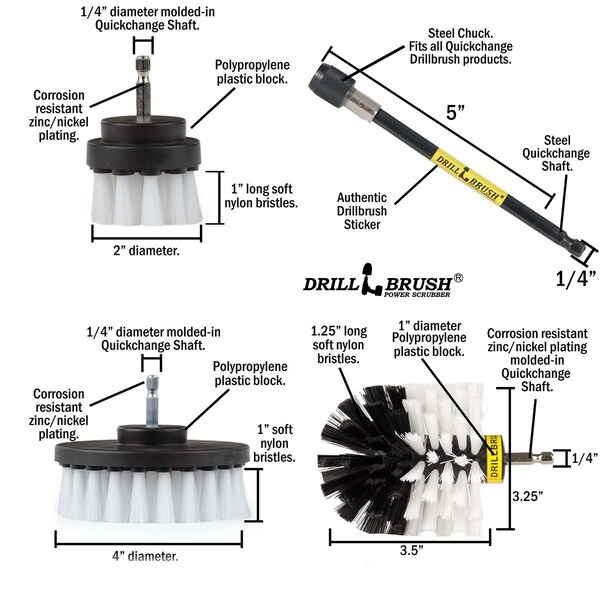 Cepillo de Taladro Power Scrubber de Useful Products 5 pulgadas de ancho 5 pulgadas de largo, color blanco - W-S-42O-5X-QC-DB
