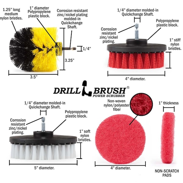 Accesorios de limpieza Drillbrush - Accesorios para baño - Cepillo de taladro - Almohadilla de fregado - S-W5R4YO-P4-3R-3V-QC-DB