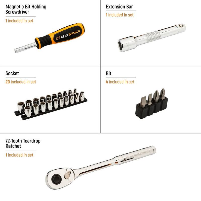 Juego de herramientas manuales para mecánicos GEARWRENCH de 1/2 pulgadas SAE/MM (27 piezas) - GWXSCBMTS12