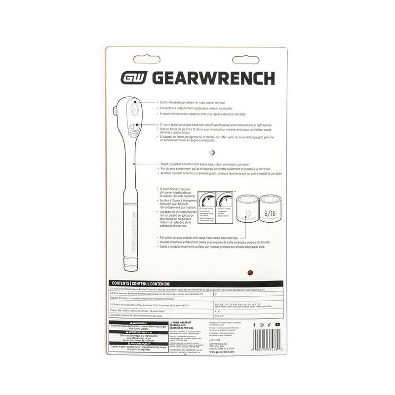 Juego de herramientas manuales para mecánicos GEARWRENCH de 1/2 pulgadas SAE/MM (27 piezas) - GWXSCBMTS12