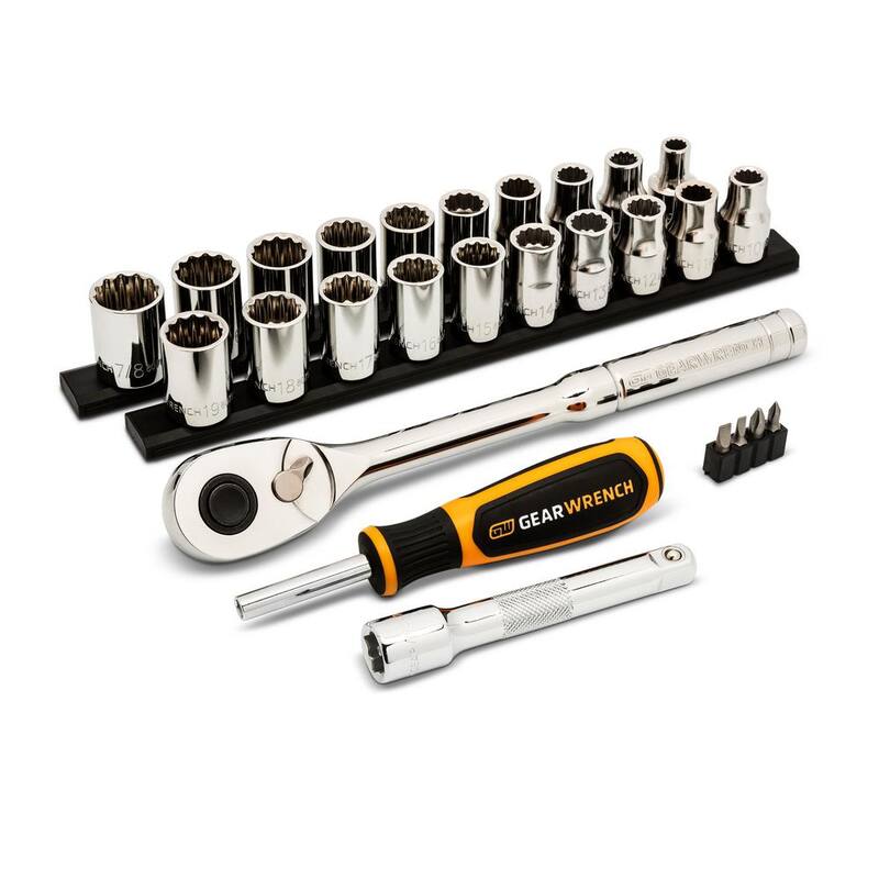 Juego de herramientas manuales para mecánicos GEARWRENCH de 1/2 pulgadas SAE/MM (27 piezas) - GWXSCBMTS12