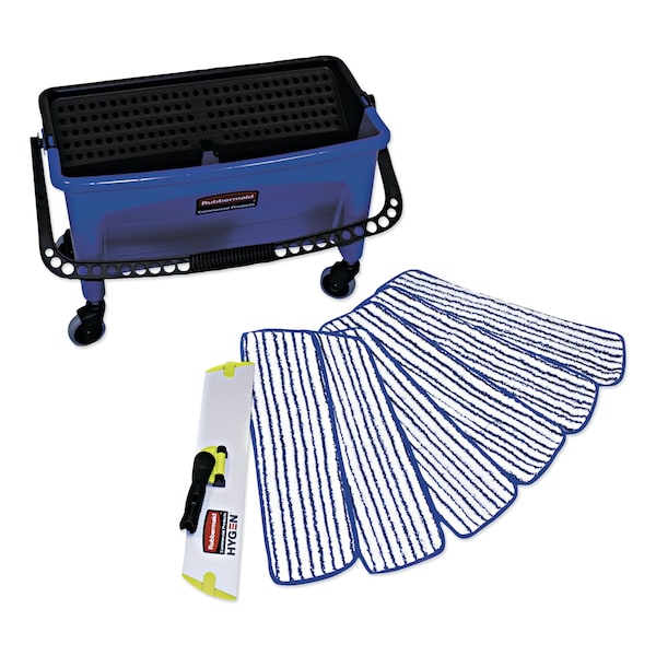 Baldes/exprimidores de aplicador de acabado para pisos comercial Rubbermaid, azul/negro/blanco, microfibra - FGQ050000000