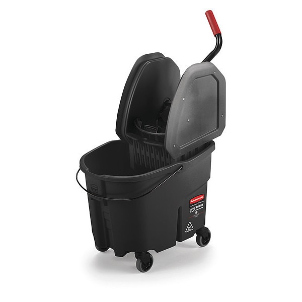 Cubo exprimidor y trapeador Rubbermaid Commercial 8 3/4 galones WaveBrake Down Press, color negro, de polipropileno - 1863898