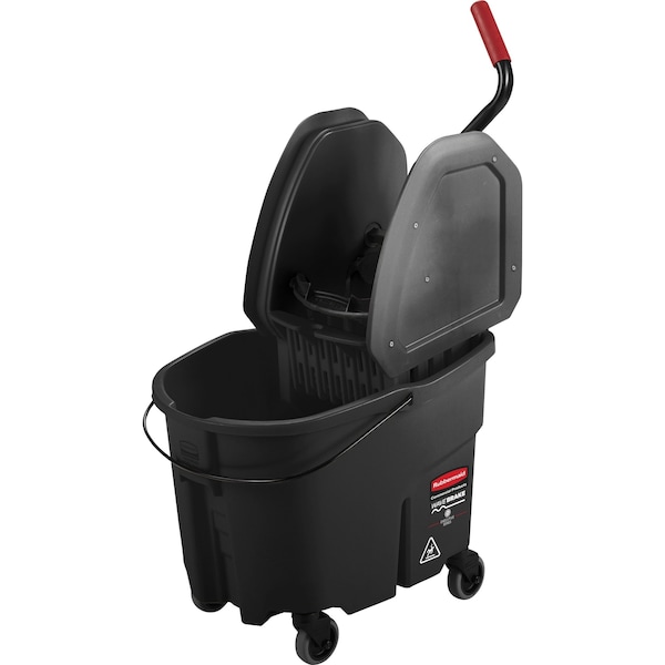 Cubo exprimidor y trapeador Rubbermaid Commercial 8 3/4 galones WaveBrake Down Press, color negro, de polipropileno - 1863898