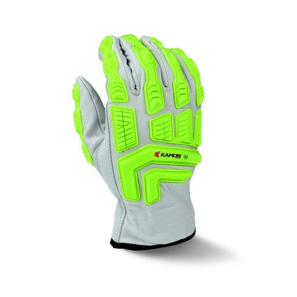 Guantes de cuero Kamori™ Radians® con TPR, Corte A4, 1 par, Blanco/Verde Lima, M - RWG50M