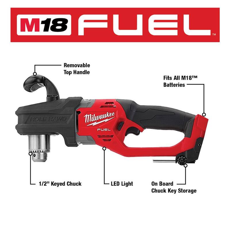 Milwaukee M18 FUEL GEN II Taladro Hawg 1/2 pulgadas inalámbrico sin escobillas de litio de 18V con batería M18 REDLITHIUM FORGE HD 12.0 Ah - 2807-20-48-11-1813.