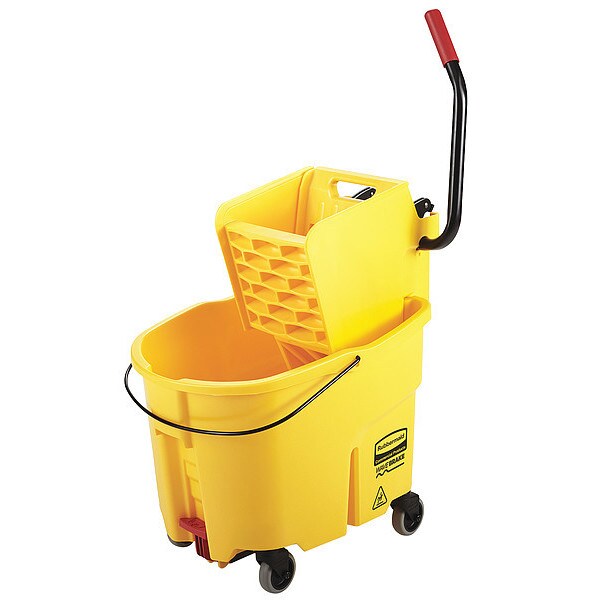 Cubeta exprimidor Rubbermaid Commercial WaveBrake 8 3/4 galones con prensa lateral para trapeador, color amarillo, de plástico - 2031764