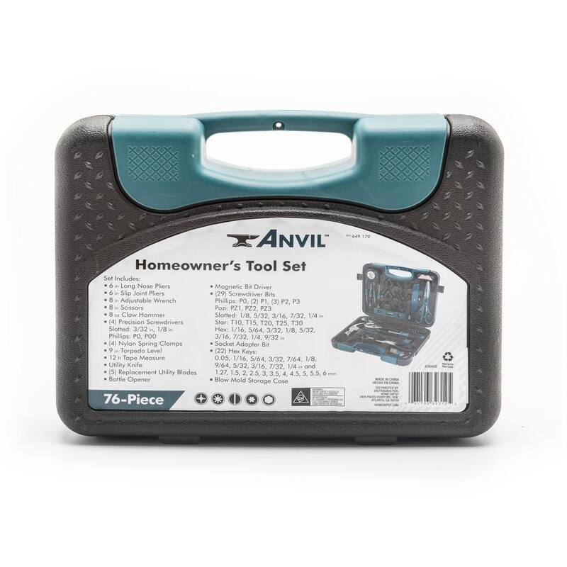 Juego de herramientas Anvil de 76 piezas SAE y métricas para dueños de casa con estuche - A76HOS