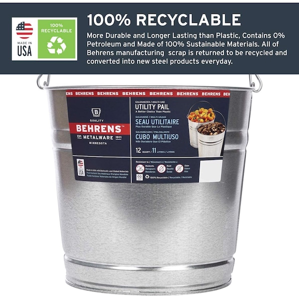 Cubeta galvanizada Behrens Behrens 12 qt Gris - 1212GS