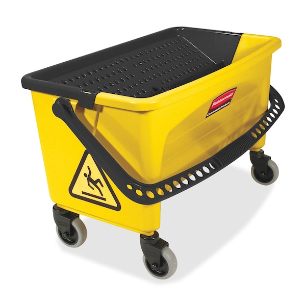 Cubo exprimidor de mopa Rubbermaid Commercial HYGEN de 7 galones con prensa hacia abajo y escurridor, color amarillo, de plástico - FGQ90088YEL