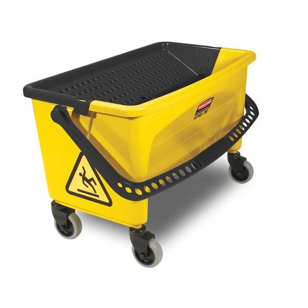 Cubo exprimidor de mopa Rubbermaid Commercial HYGEN de 7 galones con prensa hacia abajo y escurridor, color amarillo, de plástico - FGQ90088YEL