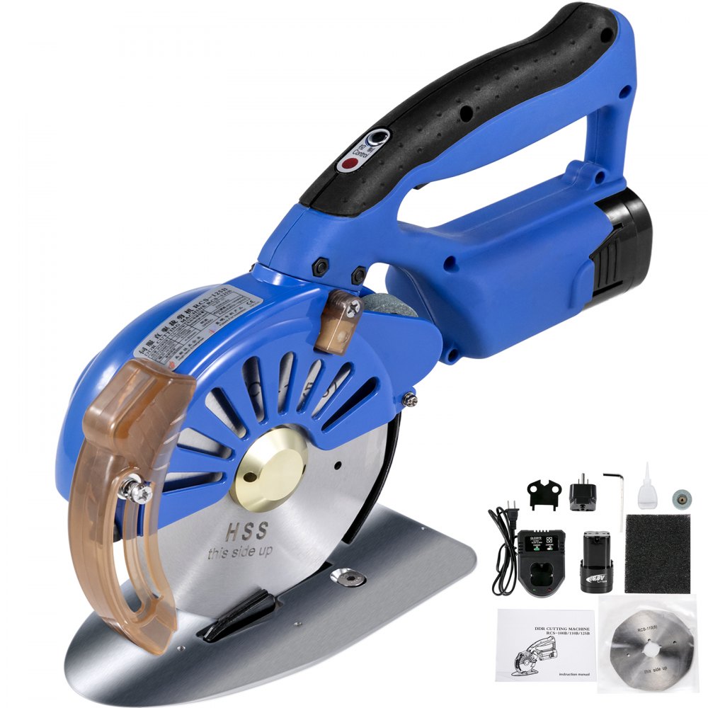 VEVOR Fabric Cutter 125mm Rotary Fabric Cutter 39mm Cutting Height Wireless Electric Rotary Cutter All-Copper Motor with Low Noise Adjustable Speed Electric Scissors for Cutting Fabric and Cotton - WXCJJ125LDCJD0001V1