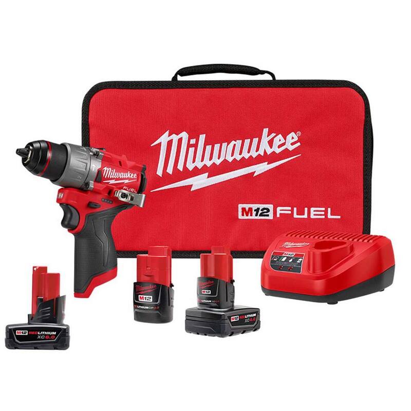Milwaukee M12 FUEL Taladro martillo inalámbrico sin escobillas de 12 voltios con batería de iones de litio de 1/2 pulgadas con kit de batería M12 6.0Ah - 3404-22-48-11-2460.