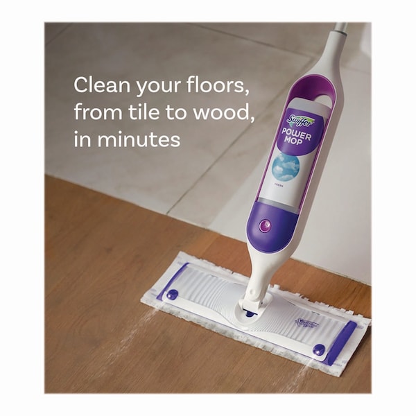 Paños de trapeado Swiffer PowerMop, 5.3 x 15.4, Blanco/Morado, 5 paños/Caja - 08188