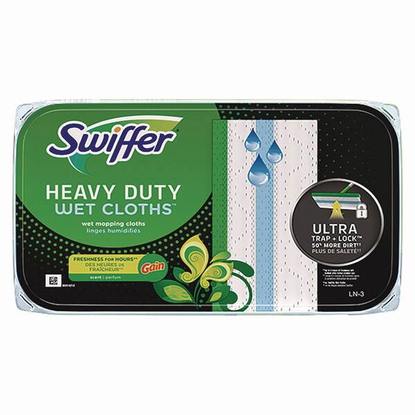 Paños de relleno húmedo Swiffer Heavy-Duty, 8 x 10, aroma original Gain, blanco, 10 paños - 76471