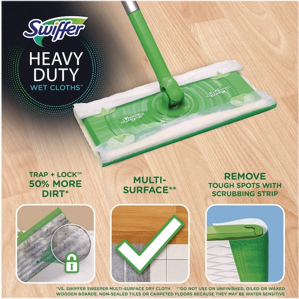 Paños de relleno húmedo Swiffer Heavy-Duty, 8 x 10, aroma original Gain, blanco, 10 paños - 76471